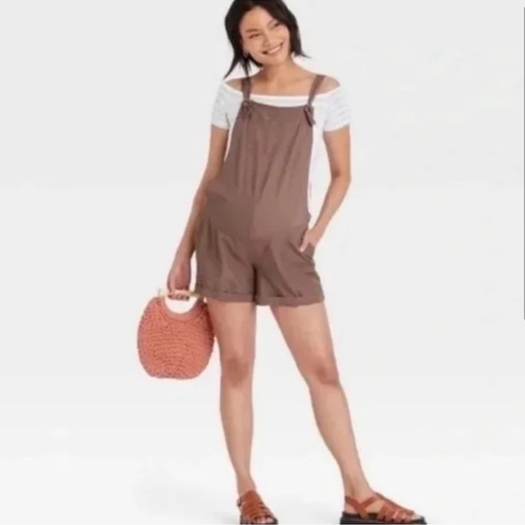 Isabel Maternity by Ingrid & Isabel Pants - Isabel Maternity by Ingrid & Isabel Tan Overalls